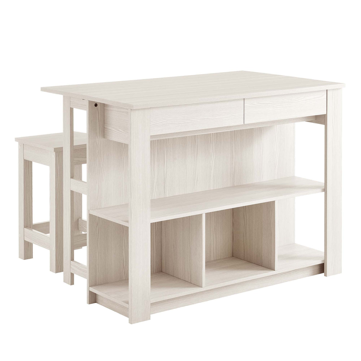 Meadowbrook 3-Piece Kitchen Island & Stool Set by HouseOfZazla in light wood finish on Tampa Home & Garden Store