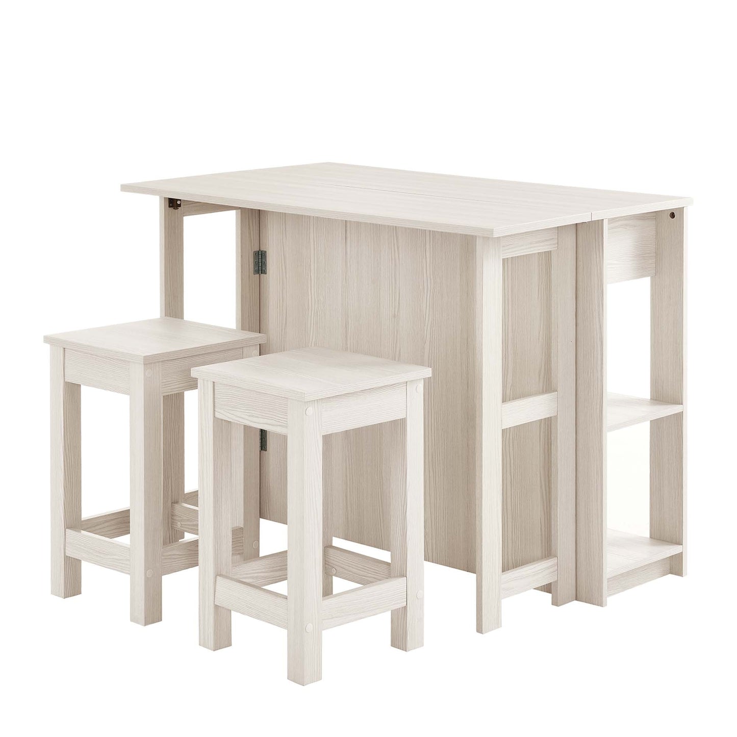 Meadowbrook 3-Piece Kitchen Island and Stool Set, light wood finish with open shelves on Tampa Home & Garden Store
