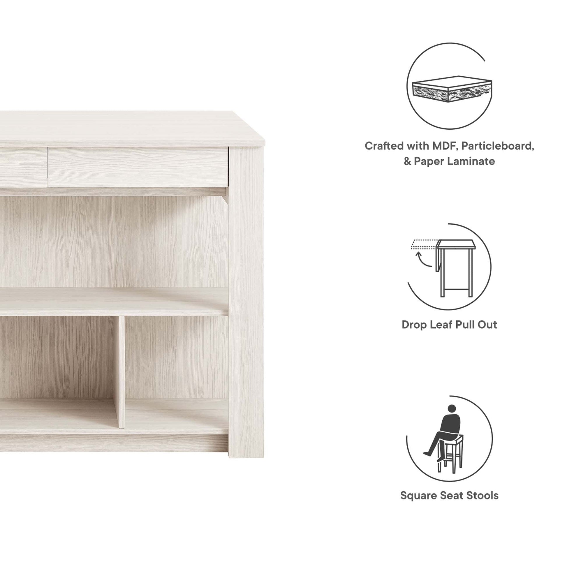 Meadowbrook 3-Piece Kitchen Island and Stool Set with light oak wood and drawers by HouseOfZazla on Tampa Home & Garden Store