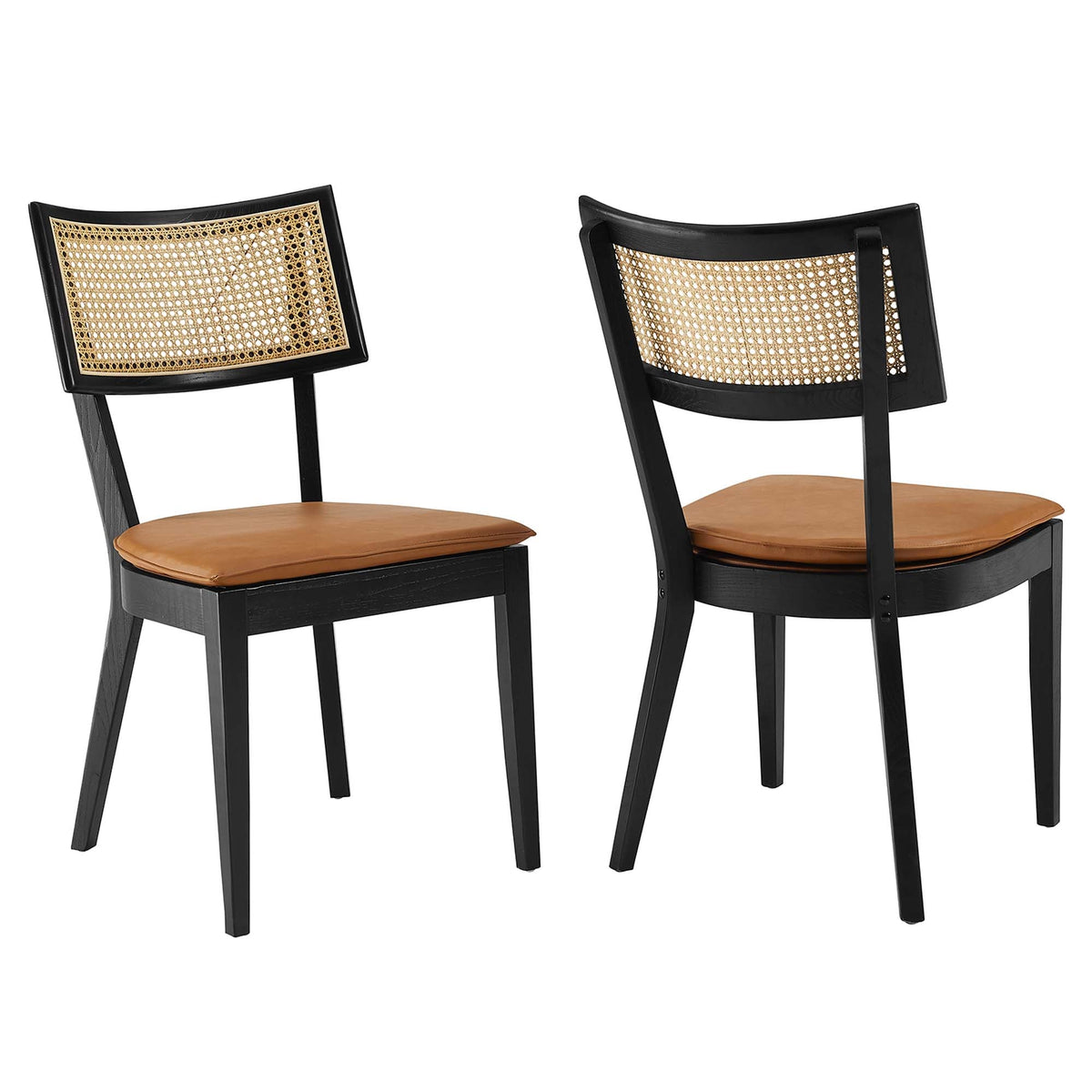 Caledonia vegan leather upholstered wood dining chairs set of 2 with caned back on Tampa Home & Garden Store