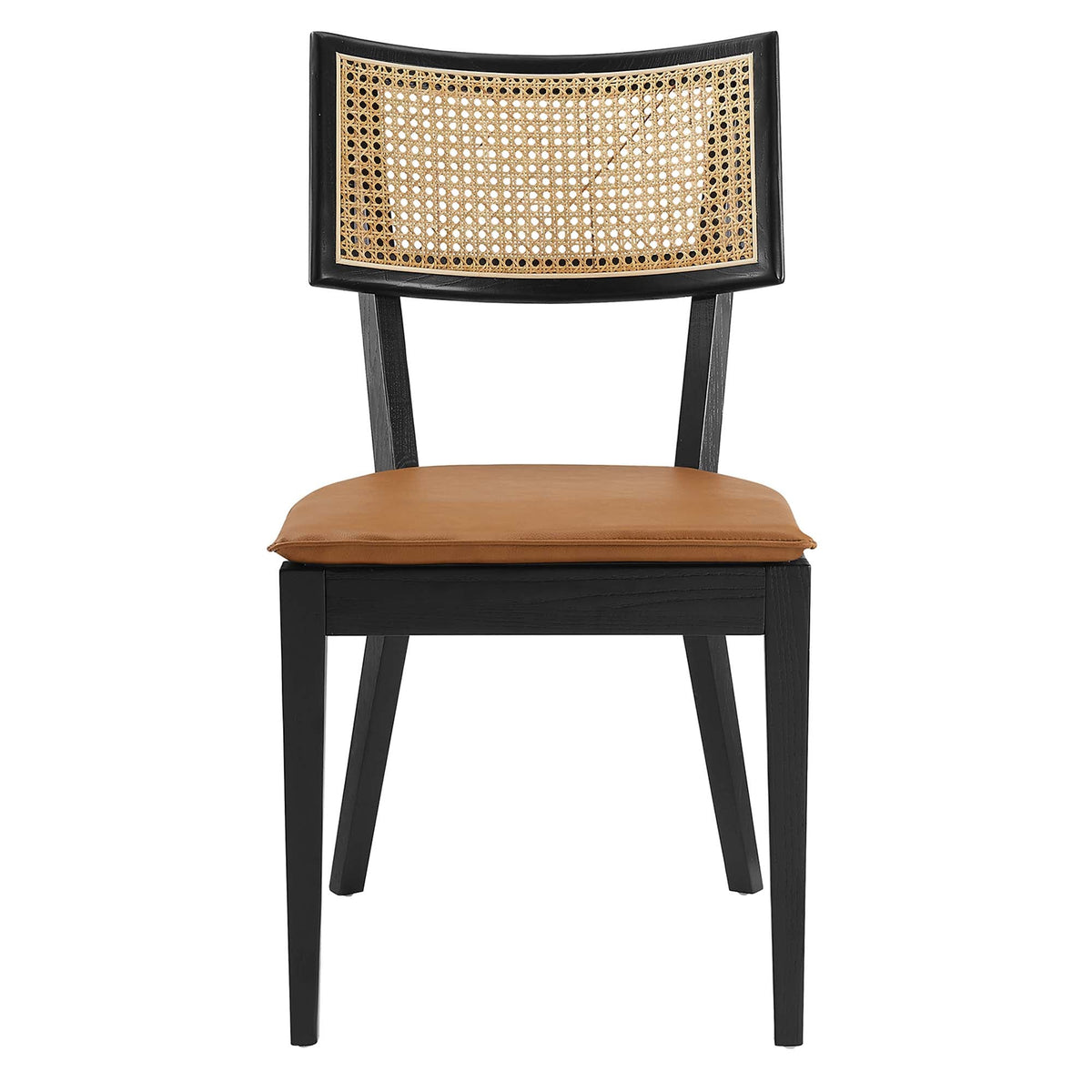 Caledonia vegan leather upholstered wood dining chairs set of 2 black frame and caned back on Tampa Home & Garden Store