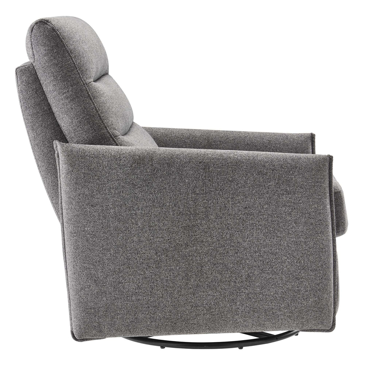 Etta upholstered fabric lounge chair in grey tweed with curved back and round swivel base on Tampa Home & Garden Store