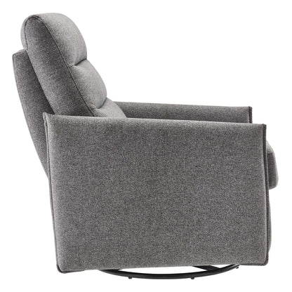 Etta upholstered fabric lounge chair in grey tweed with curved back and round swivel base on Tampa Home & Garden Store