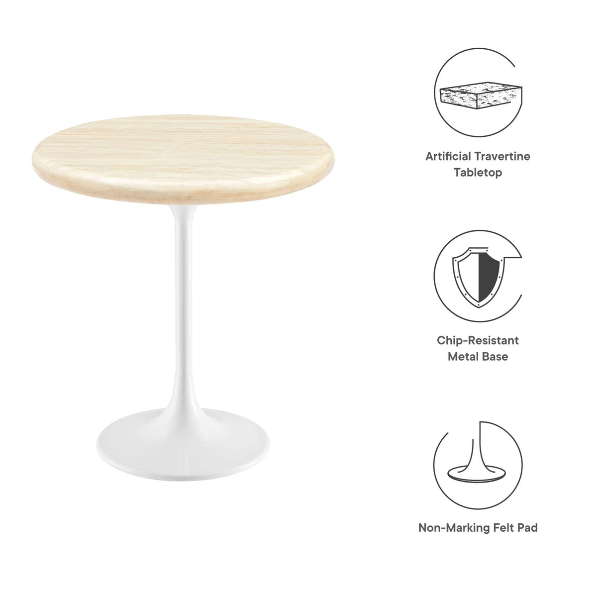 Lippa Round Faux Travertine Side Table by Modway, round travertine top on white pedestal base on Tampa Home & Garden Store