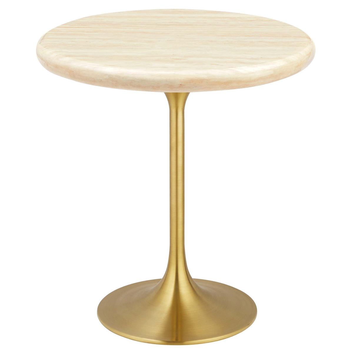 Lippa Round Faux Travertine Side Table by Modway, travertine top and brass pedestal base on Tampa Home & Garden Store