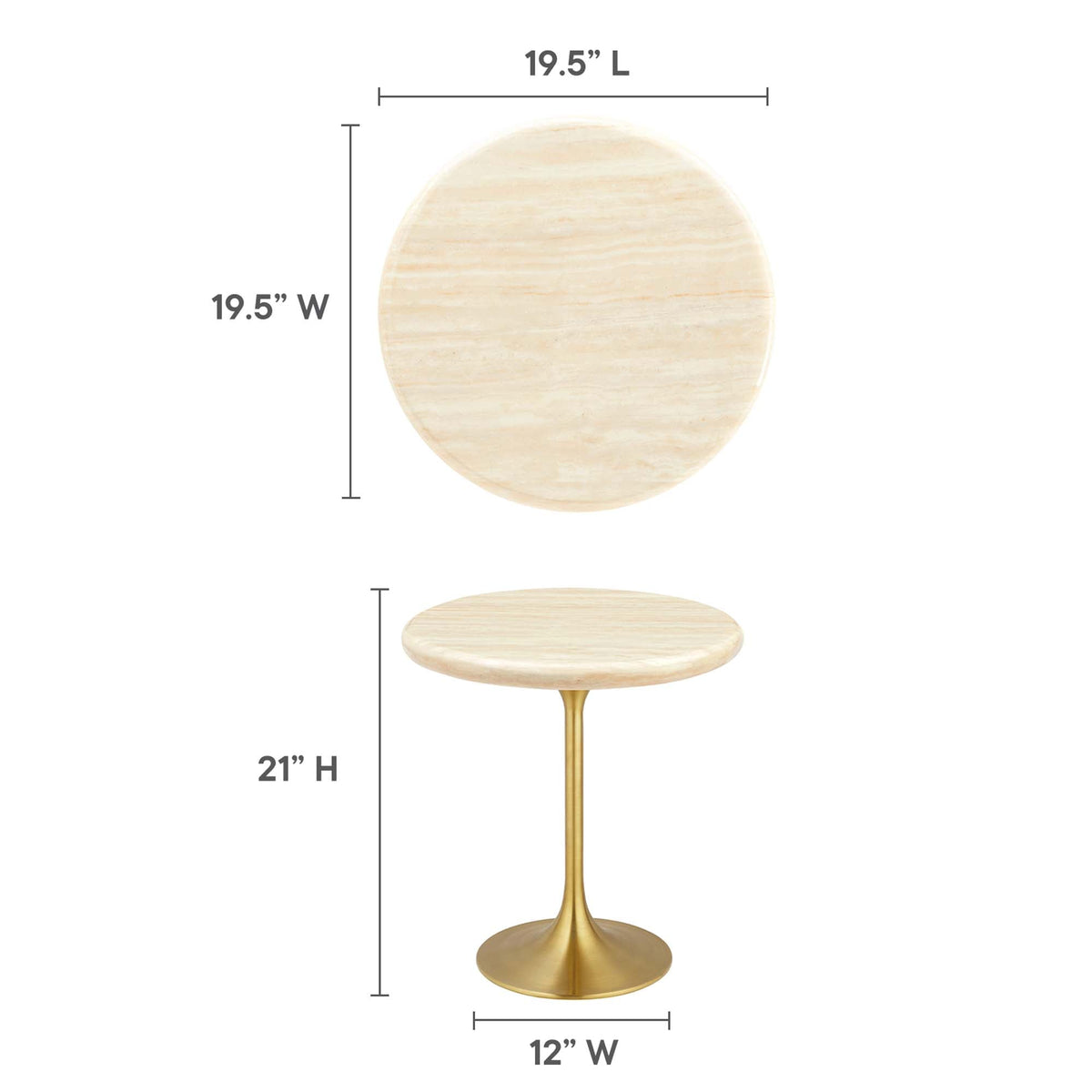 Lippa Round Faux Travertine Side Table by Modway with brass pedestal base on Tampa Home & Garden Store