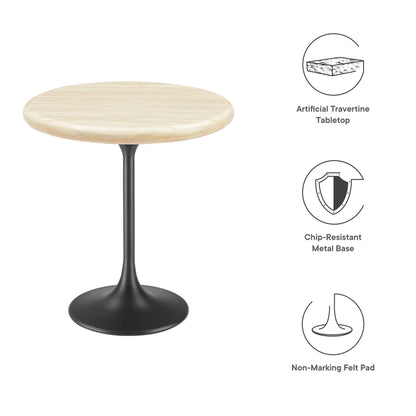Lippa Round Faux Travertine Side Table by Modway, black metal base on Tampa Home & Garden Store