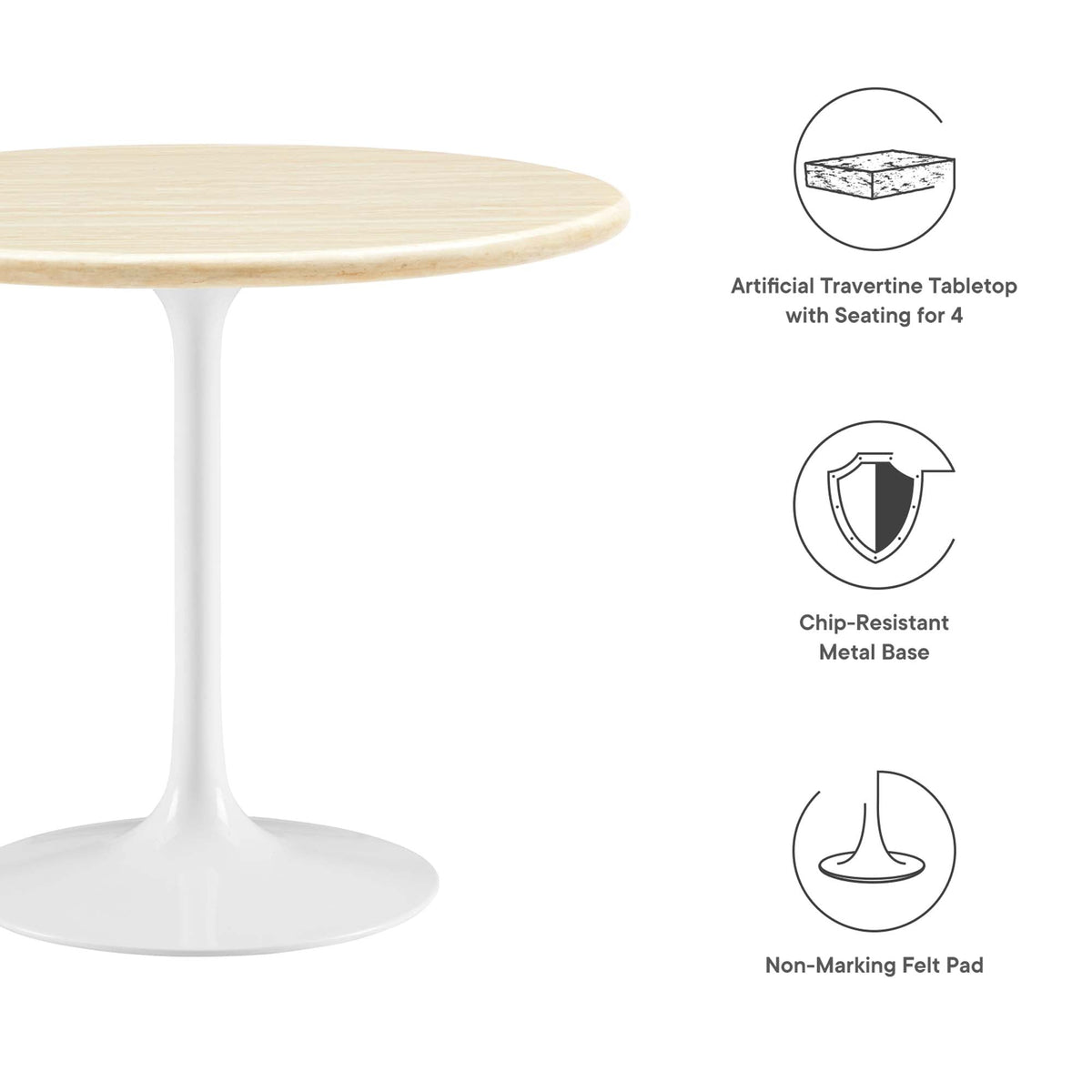 Lippa Round Faux Travertine Dining Table with white pedestal base by Modway on Tampa Home & Garden Store