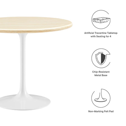 Lippa Round Faux Travertine Dining Table with white pedestal base by Modway on Tampa Home & Garden Store