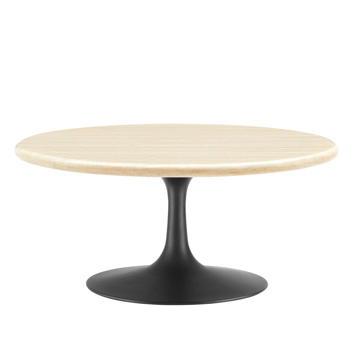 Lippa Round Faux Travertine Coffee Table with black pedestal base by Modway on Tampa Home & Garden Store