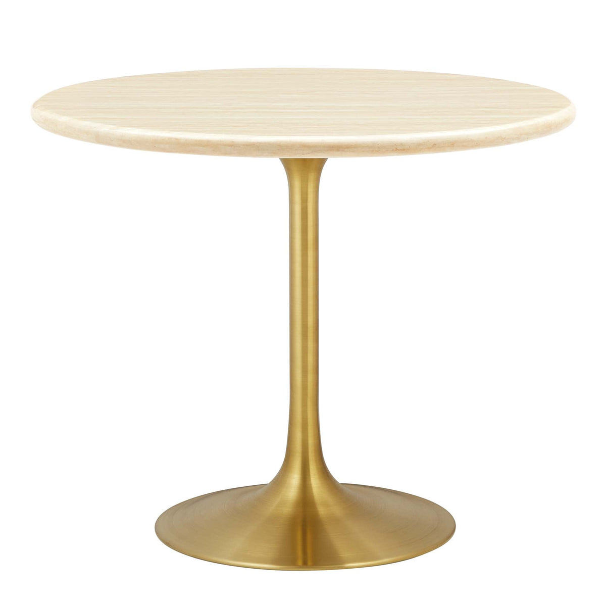 Lippa Round Faux Travertine Dining Table by Modway, travertine top with brass pedestal base on Tampa Home & Garden Store