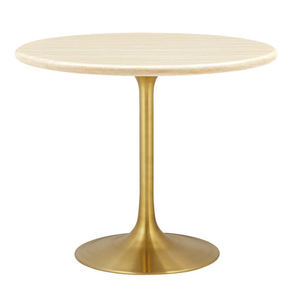Lippa Round Faux Travertine Dining Table by Modway, travertine top with brass pedestal base on Tampa Home & Garden Store