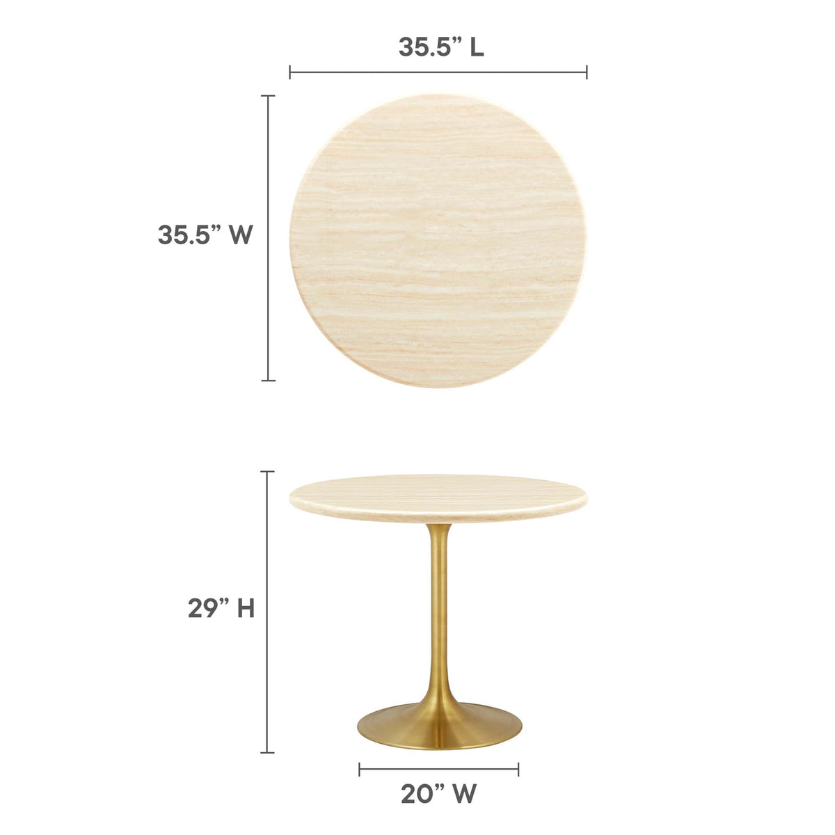Lippa Round Faux Travertine Dining Table by Modway with light travertine top and gold pedestal on Tampa Home & Garden Store