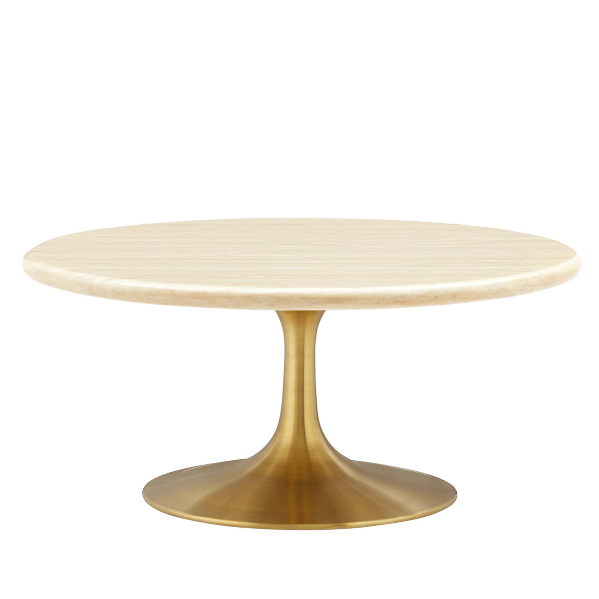 Lippa Round Faux Travertine Coffee Table by Modway, round light wood top with gold base on Tampa Home & Garden Store