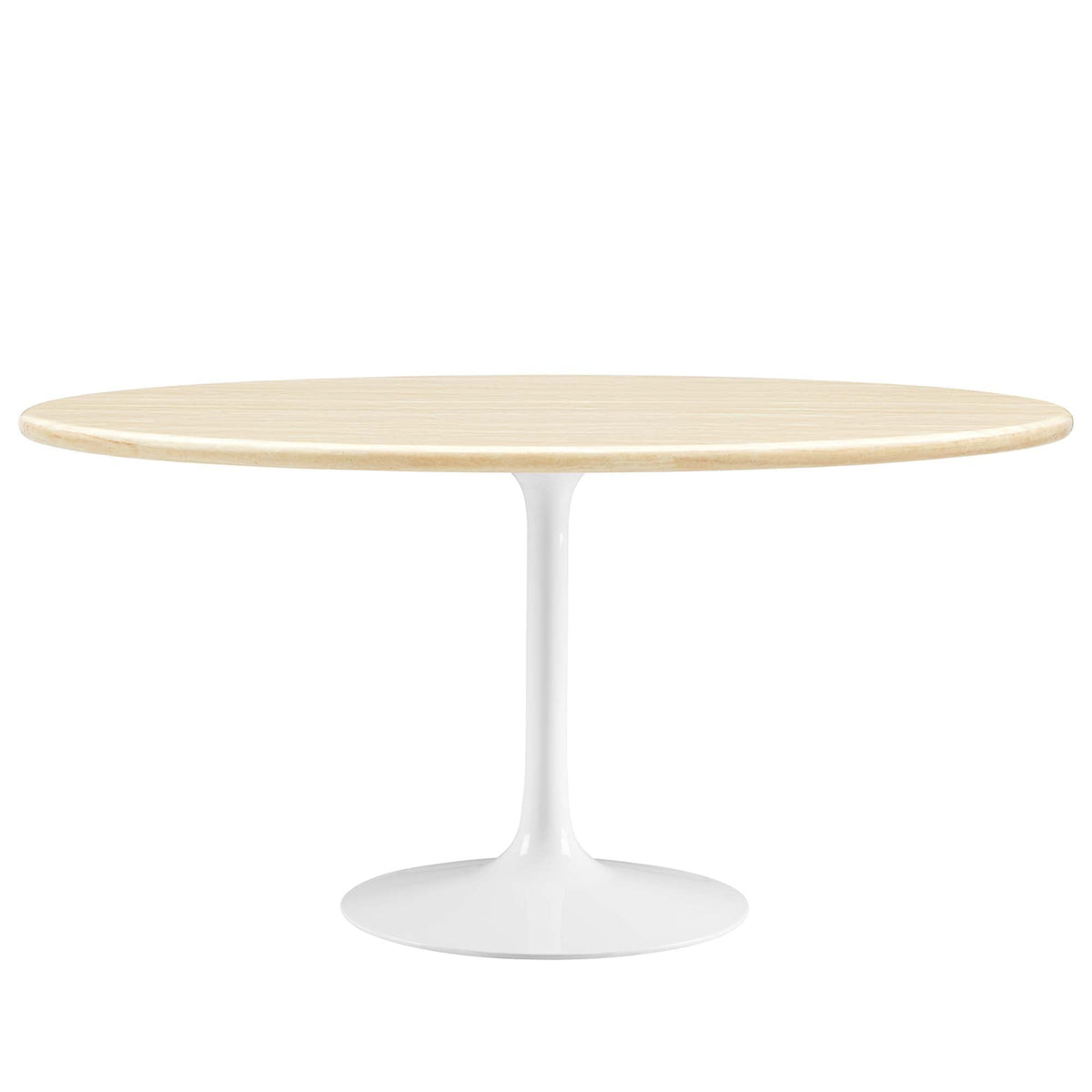 Lippa Oval Faux Travertine Dining Table by Modway, light wood top with white pedestal base on Tampa Home & Garden Store