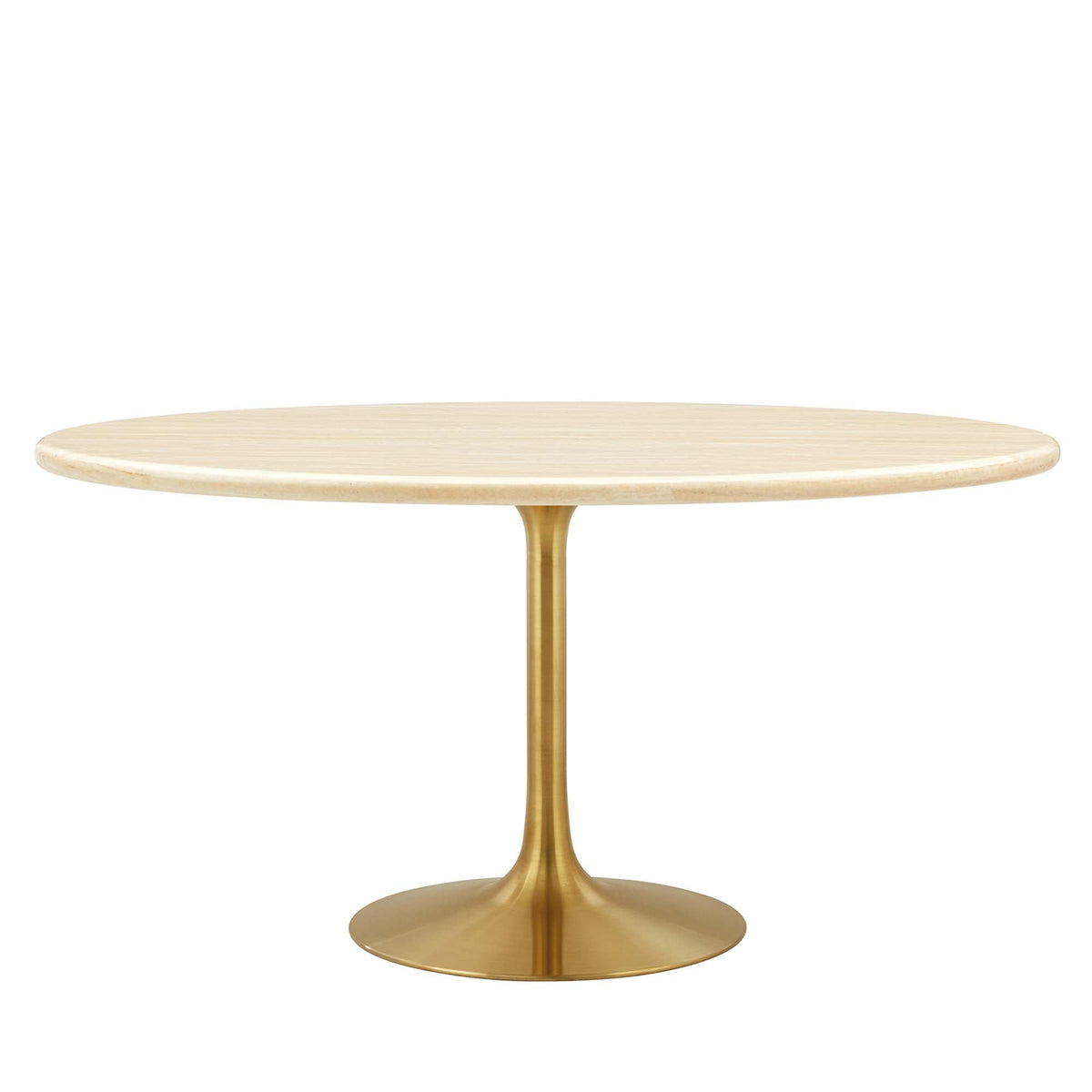 Lippa Oval Faux Travertine Dining Table by Modway, brass pedestal base and light wood top on Tampa Home & Garden Store