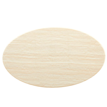 Lippa Oval Faux Travertine dining table top in light beige with subtle veining on Tampa Home & Garden Store
