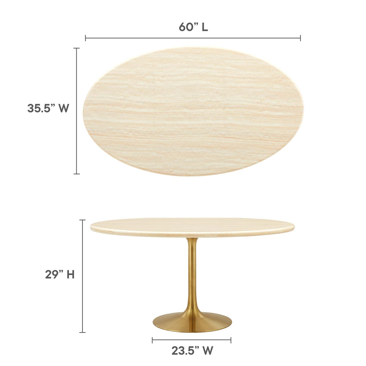 Lippa oval faux travertine dining table by Modway with gold tulip pedestal base on Tampa Home & Garden Store