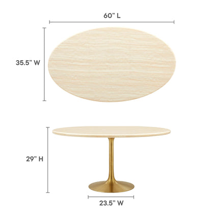 Lippa oval faux travertine dining table by Modway with gold tulip pedestal base on Tampa Home & Garden Store