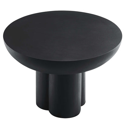 Caspian round concrete coffee table top in black with thick cylindrical legs on Tampa Home & Garden Store