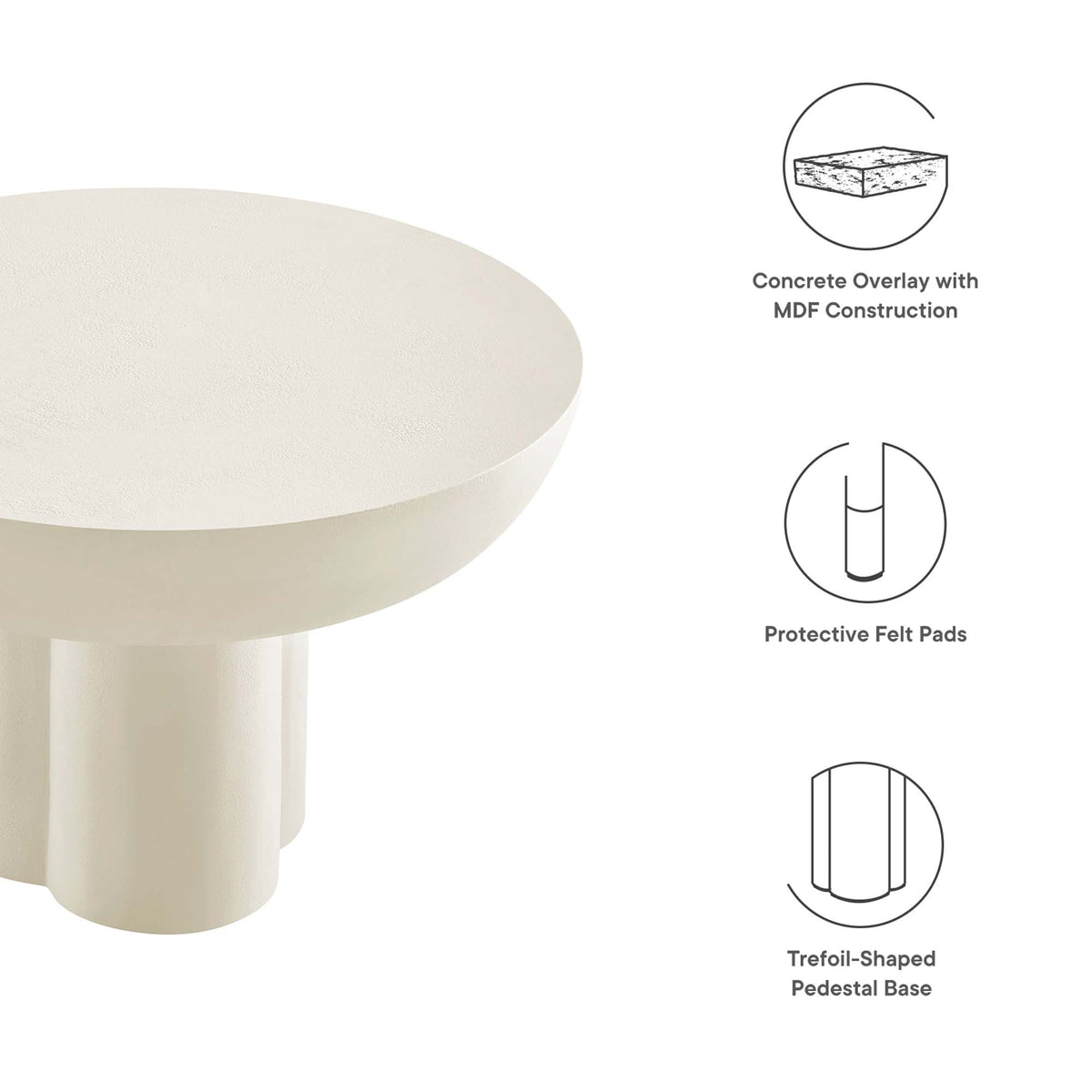 Caspian Round Concrete Coffee Table by Modway with cream top on cylindrical pedestal base on Tampa Home & Garden Store