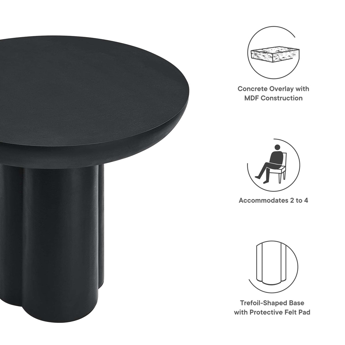 Caspian 40in round concrete dining table black finish with concrete overlay over MDF construction on Tampa Home & Garden Store
