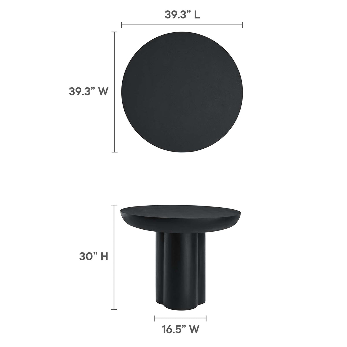 Caspian 40in Round Concrete Dining Table by Modway, black concrete finish with pedestal base on Tampa Home & Garden Store
