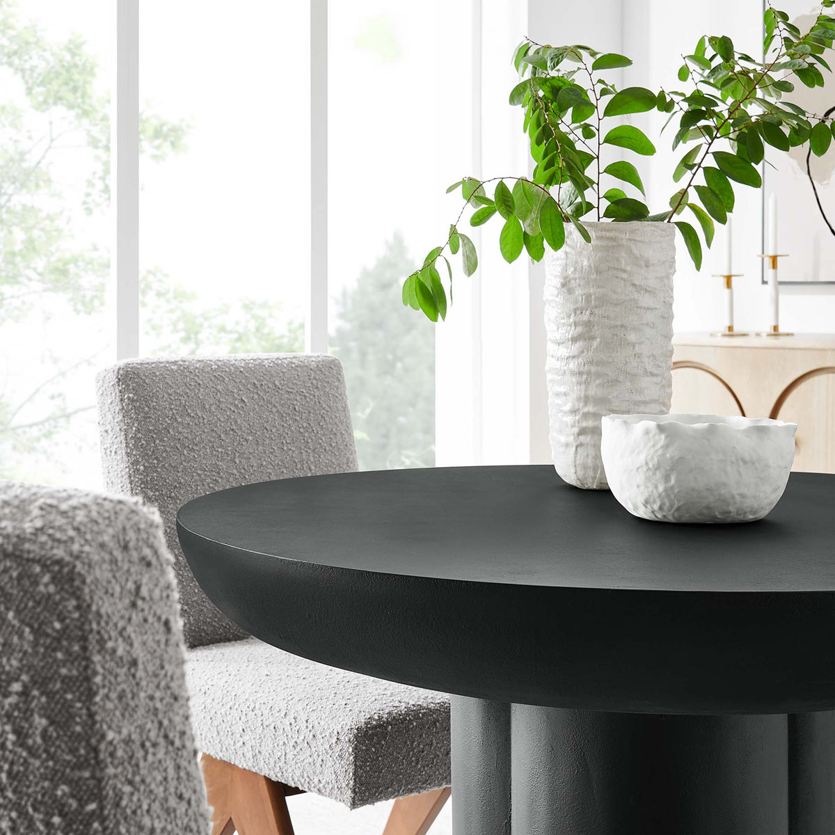 Caspian 40in round concrete dining table by Modway in black with a textured pedestal base on Tampa Home & Garden Store