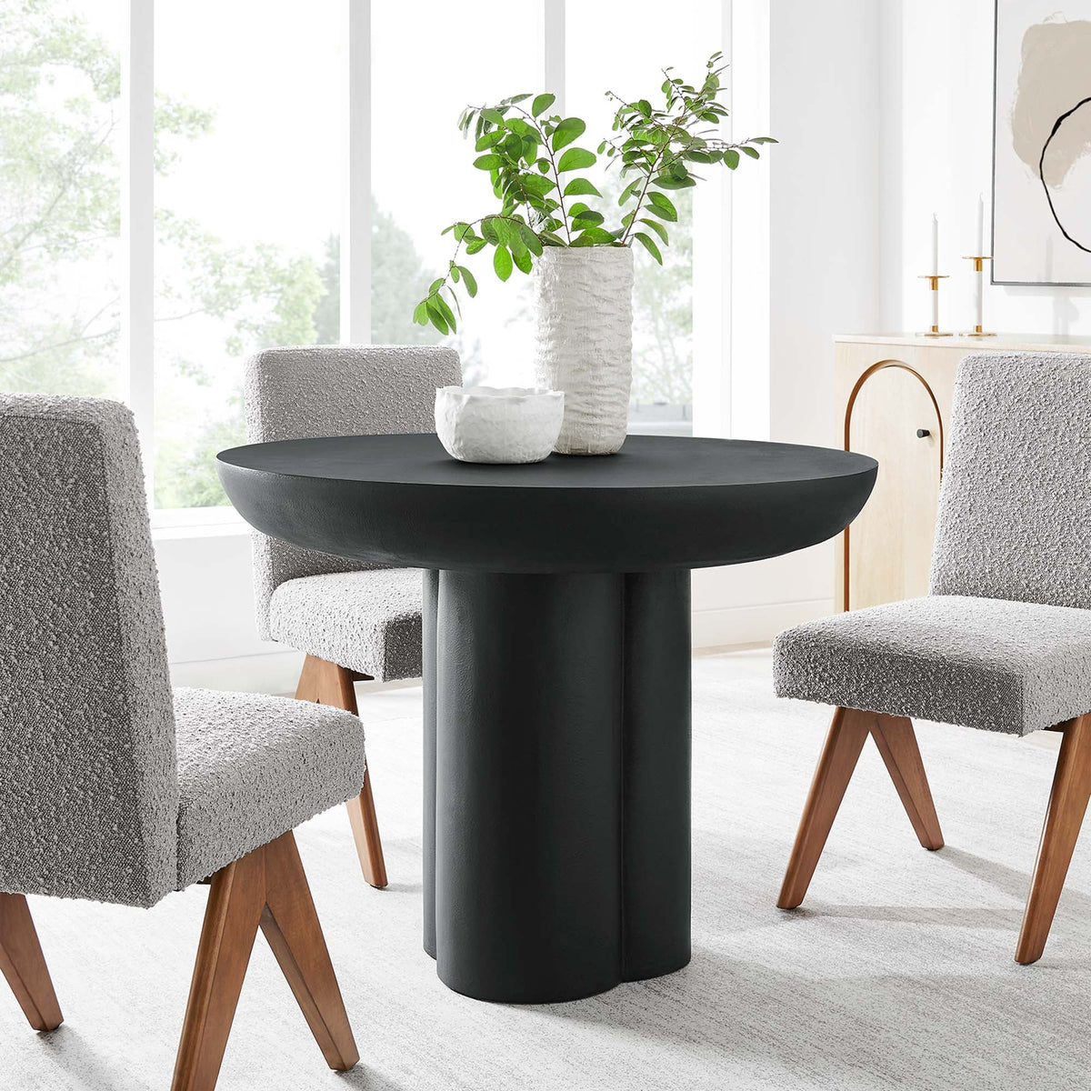 Caspian 40in round concrete dining table by Modway with a black pedestal base on Tampa Home & Garden Store
