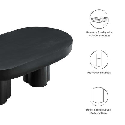 Caspian Oval Concrete Coffee Table with trefoil pedestal base and concrete overlay on Tampa Home & Garden Store