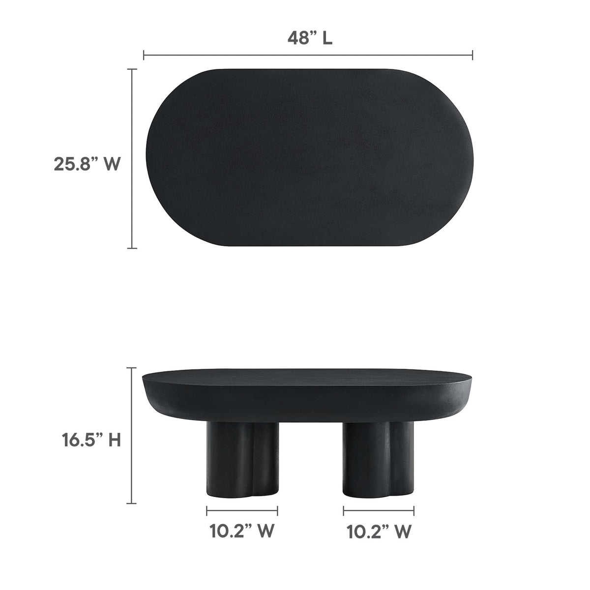 Caspian Oval Concrete Coffee Table black matte finish with oval top and chunky cylindrical legs on Tampa Home & Garden Store