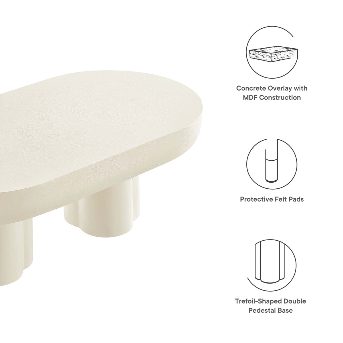 Caspian Oval Concrete Coffee Table top in beige concrete with double pedestal base on Tampa Home & Garden Store