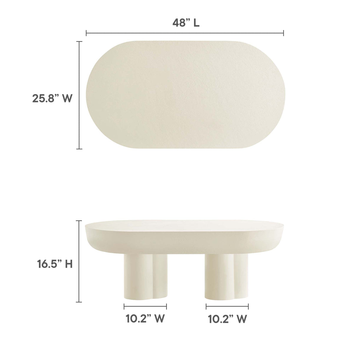 Caspian Oval Concrete Coffee Table by Modway in cream concrete finish with four pedestal legs on Tampa Home & Garden Store