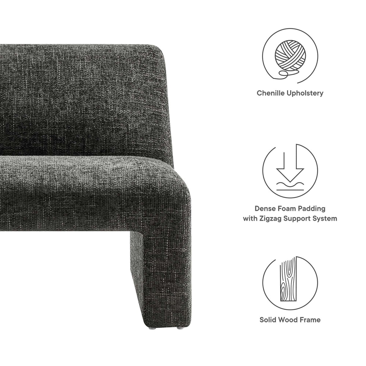 Amita Chenille Upholstered Accent Chair in dark charcoal chenille fabric by HouseOfZazla on Tampa Home & Garden Store