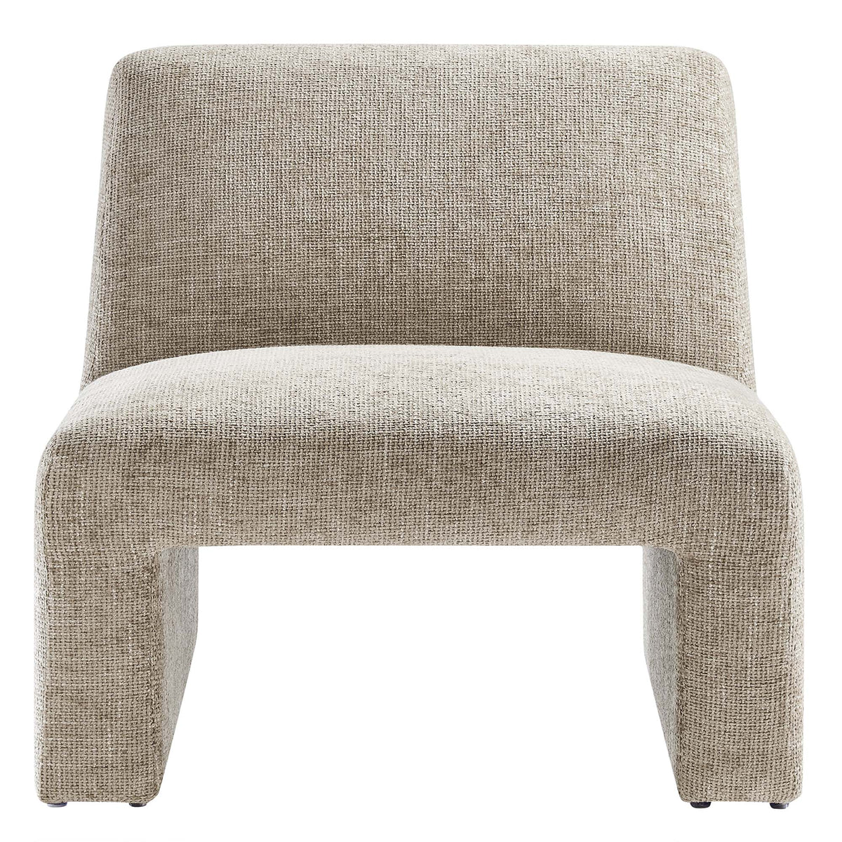 Amita Chenille Upholstered Accent Chair beige fabric with curved back and sturdy legs on Tampa Home & Garden Store