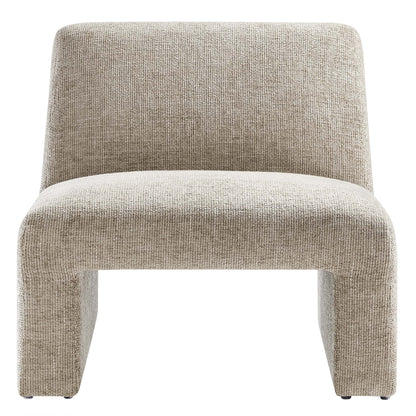 Amita Chenille Upholstered Accent Chair beige fabric with curved back and sturdy legs on Tampa Home & Garden Store