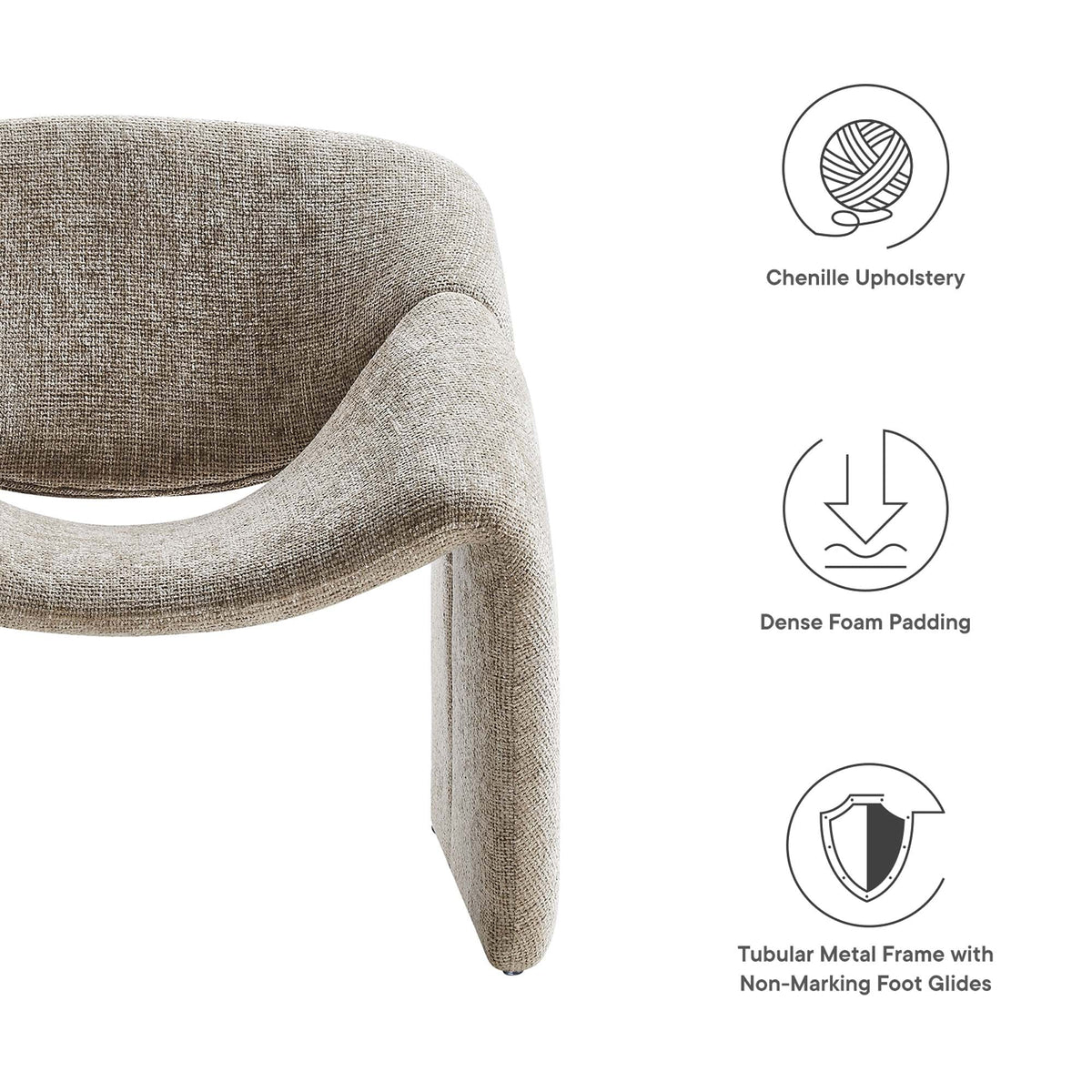 Vivi Chenille Upholstered Accent Chair by Modway, beige chenille fabric, curved arm design on Tampa Home & Garden Store