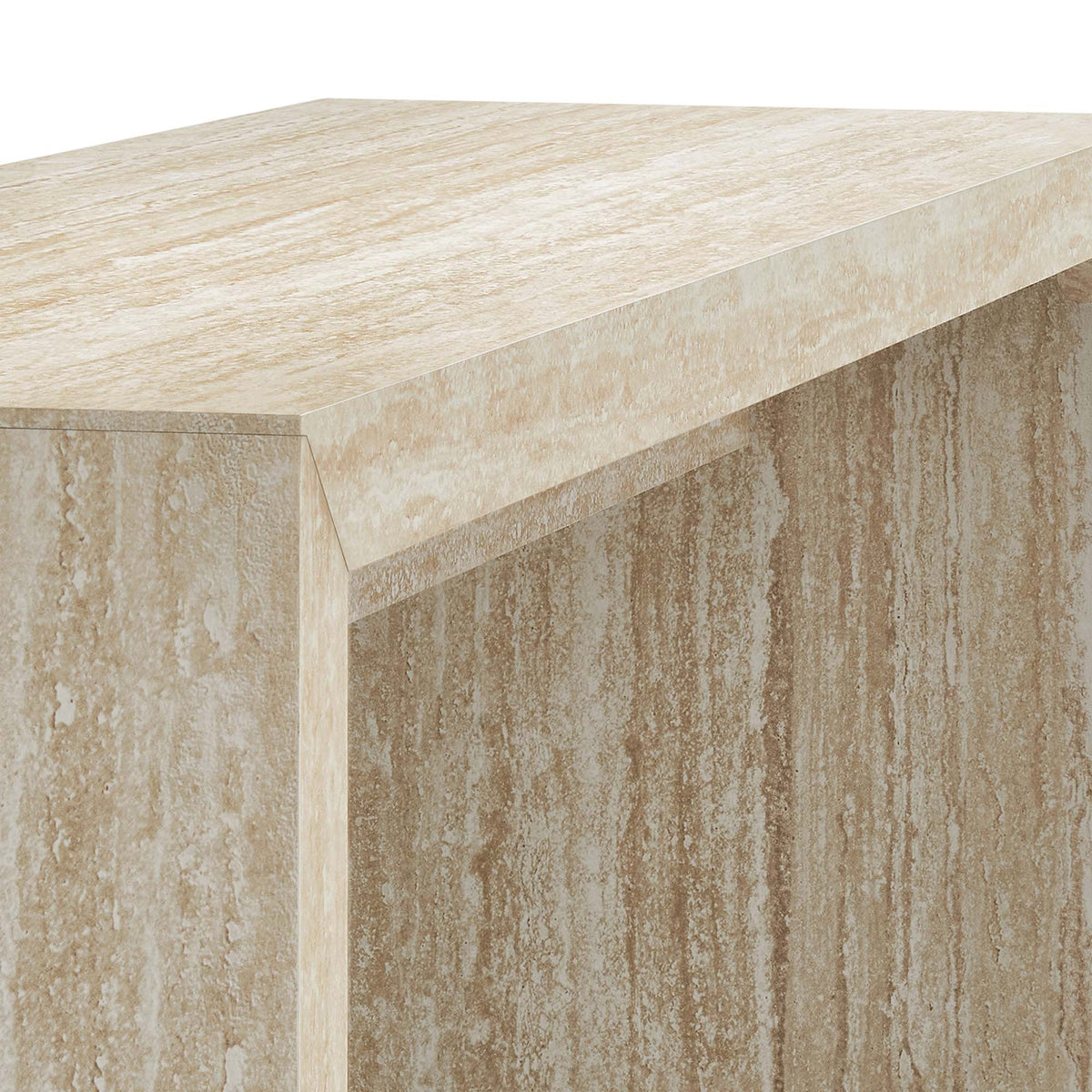 Mirella faux travertine console table in beige tones for living room on Tampa Home & Garden Store