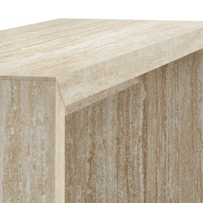Mirella faux travertine console table in beige tones for living room on Tampa Home & Garden Store