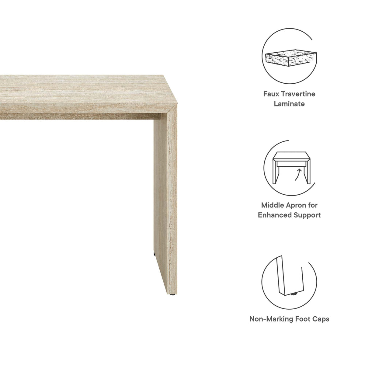 Mirella Faux Travertine Console Table with light wood frame and laminate top for living room furniture on Tampa Home & Garden Store
