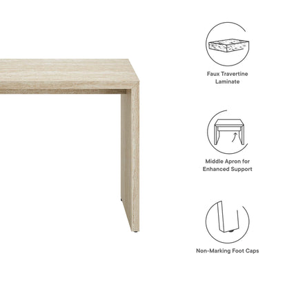 Mirella Faux Travertine Console Table with light wood frame and laminate top for living room furniture on Tampa Home & Garden Store