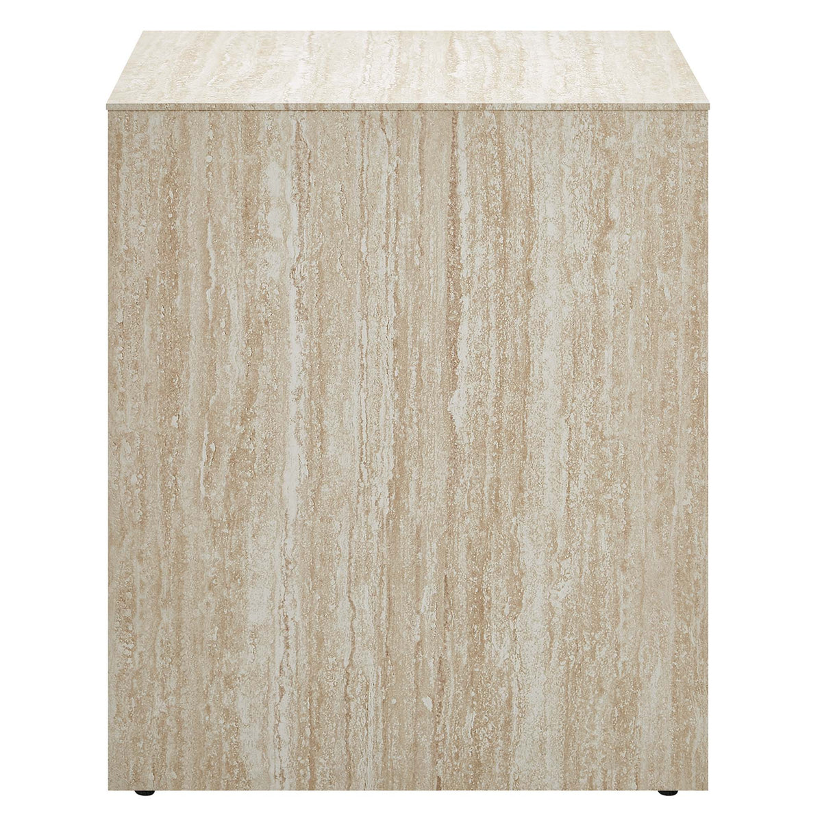 Mirella faux travertine side table by Modway; beige cube design with stone-texture surface on Tampa Home & Garden Store