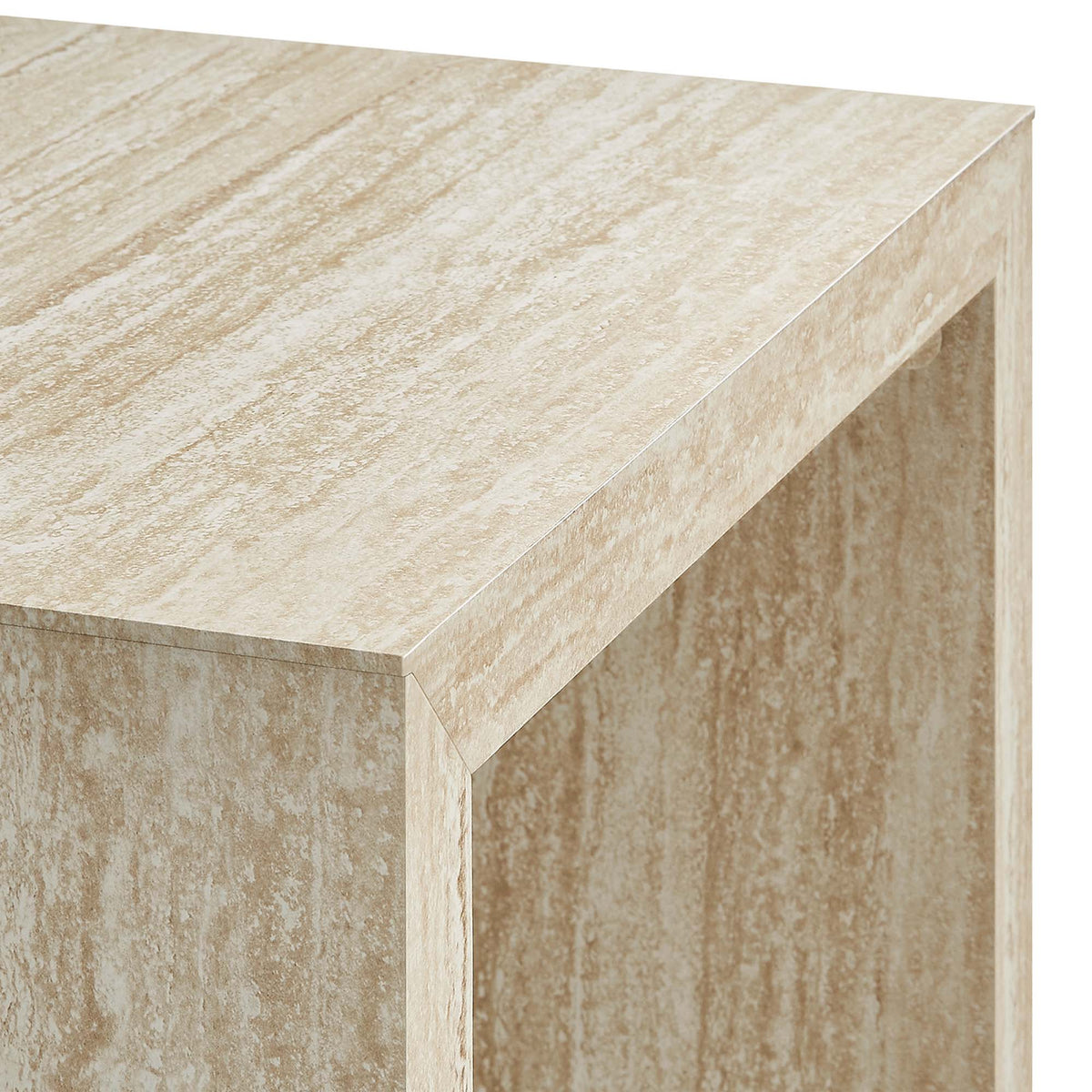 Mirella faux travertine side table beige textured top with beveled edge on Tampa Home & Garden Store