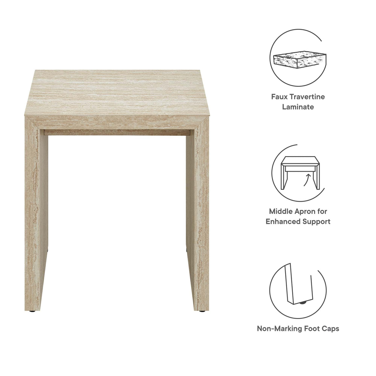 Mirella Faux Travertine Side Table beige faux travertine laminate by Modway, nightstand on Tampa Home & Garden Store