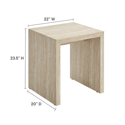 Mirella faux travertine side table beige textured finish by Modway, 22W x 23.5H x 20D on Tampa Home & Garden Store