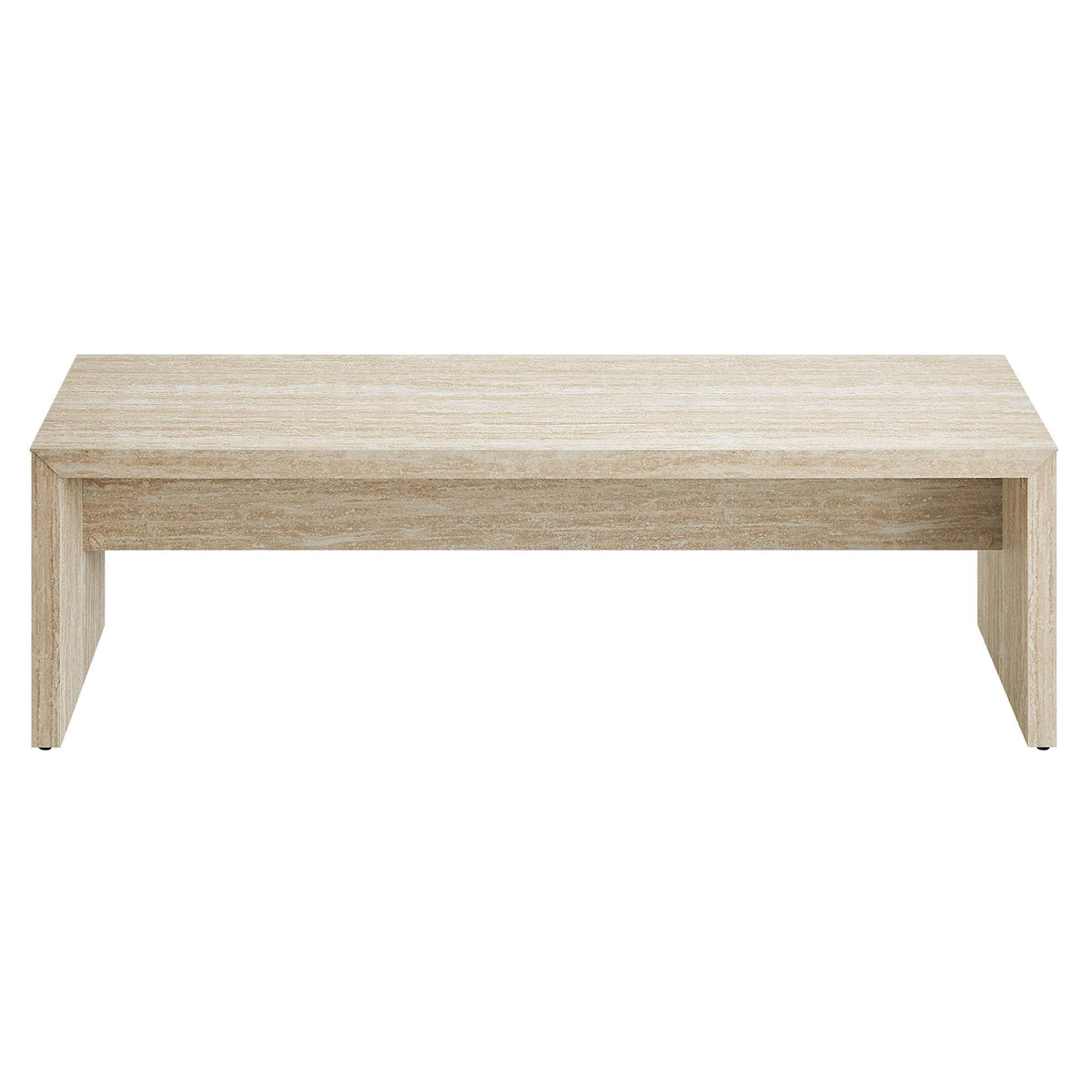 Mirella 62in faux travertine long bench with light wood frame for living room on Tampa Home & Garden Store