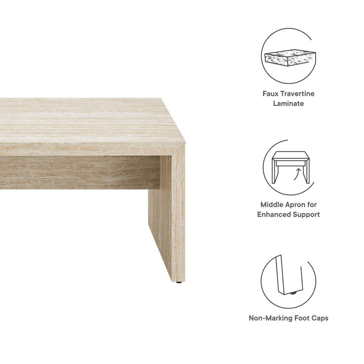 Mirella 62in Faux Travertine Long Bench by Modway in light wood finish for living room on Tampa Home & Garden Store