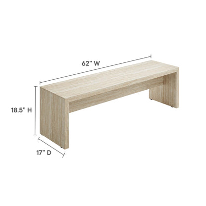Mirella 62in faux travertine long bench by Modway, light woodgrain finish on Tampa Home & Garden Store