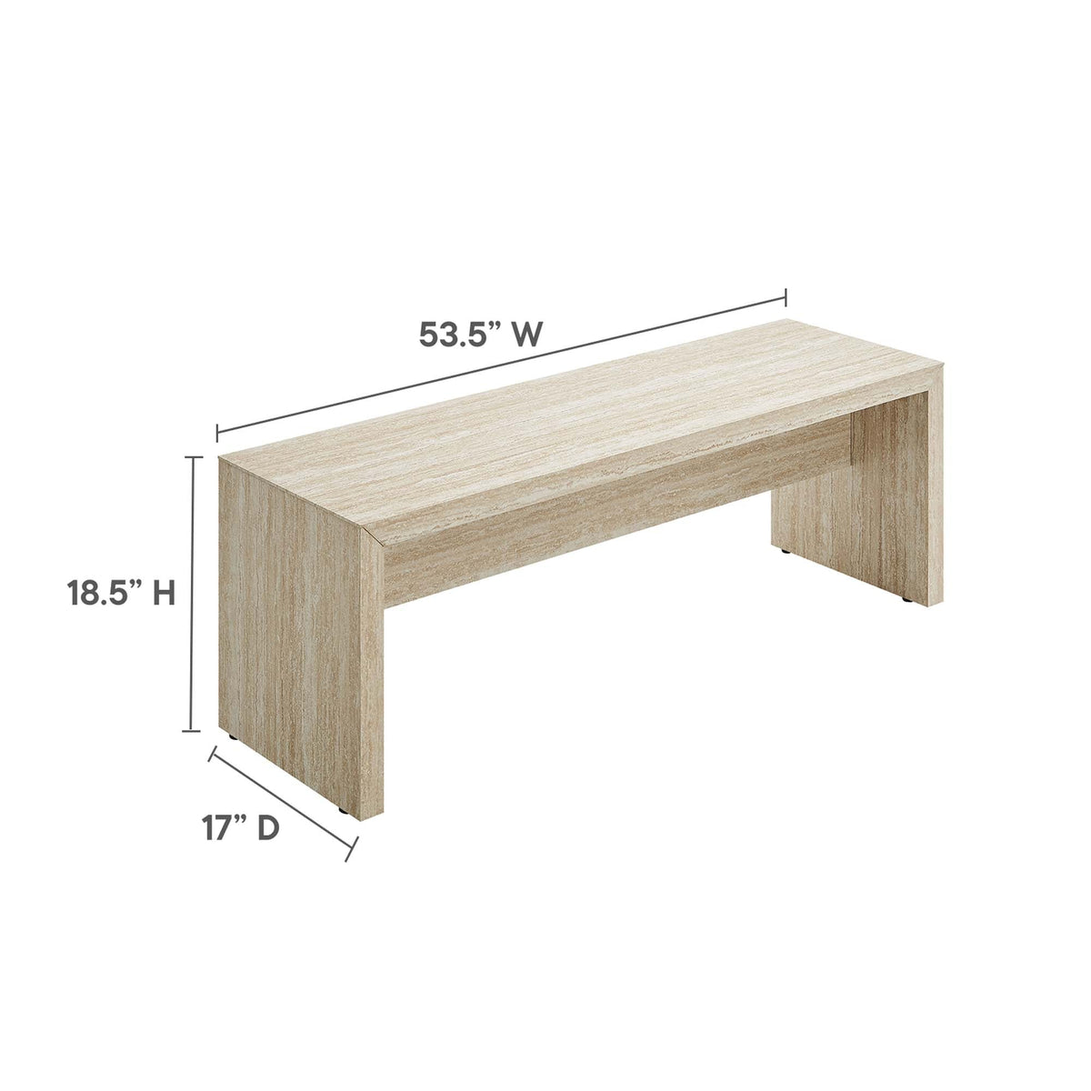 Mirella 53.5in faux travertine indoor bench by Modway, light wood base on Tampa Home & Garden Store