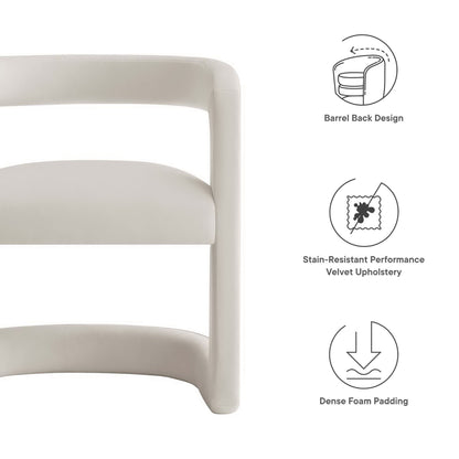 Winslow barrel back velvet dining chair by Modway, cream upholstery, dense foam padding on Tampa Home & Garden Store